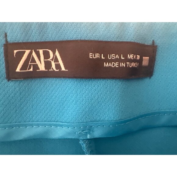 2/ $30 ZARA Turquoise High-Waisted Shorts L Polyester Blend - Picture 4 of 12